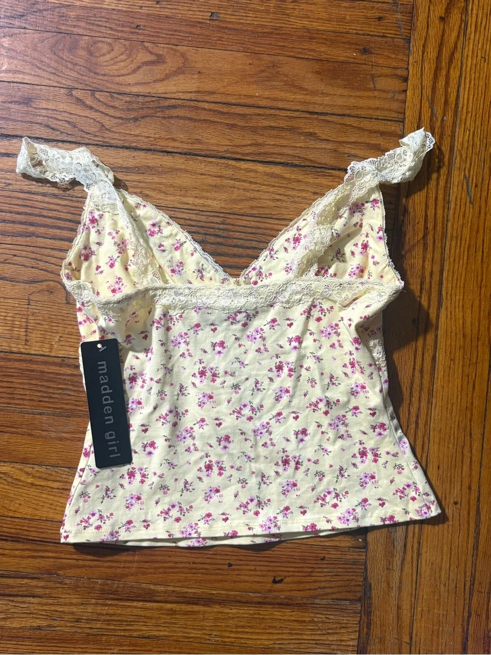 Madden Girl Ribbon-Trim Lace Cami Yellow & Pink Medium NWT